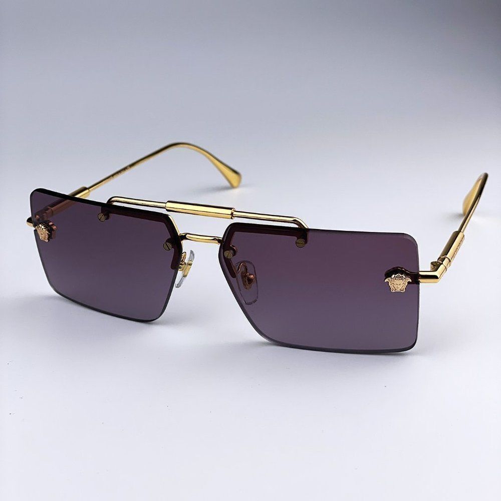 NEW Versace VE2245 10028H Gold Violet Gradient Rimless Rectangle  Sunglasses